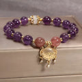 Handmade drop-shaped copper bracelet with a longevity lock charm and Ruyi design for women.