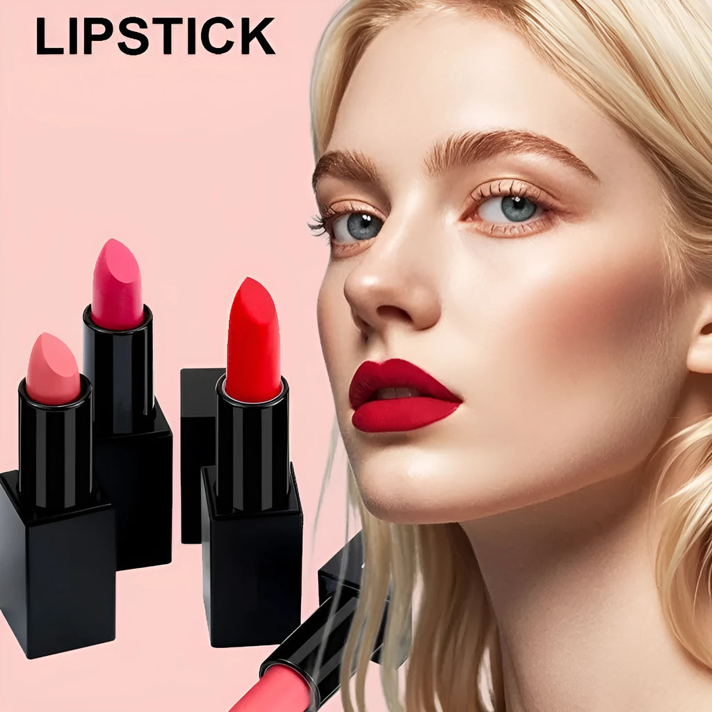 Matte finish lipstick in 24 colour shades with waterproof non-transfer formula