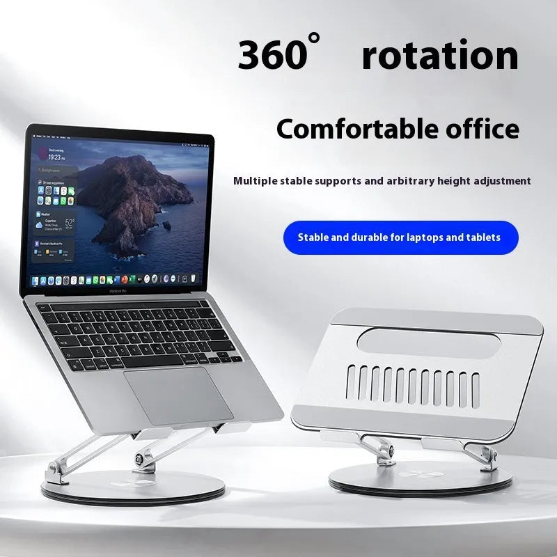 Silver aluminum alloy laptop stand with adjustable height and rotatable features