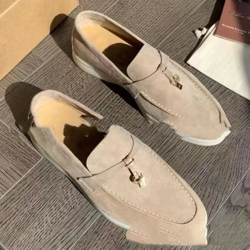 European style gommino slip-on loafers with round toe, high-top design, and decorative sewing lines