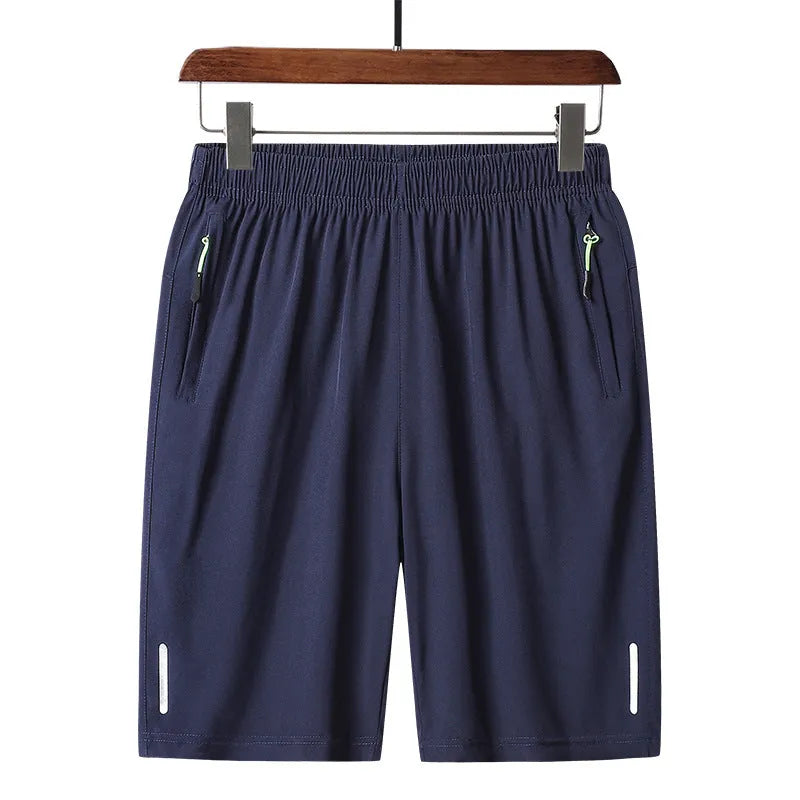 Men's polyester beach casual sports shorts in solid colour with zip pocket and micro-elastic fit, available in multiple Asian sizes