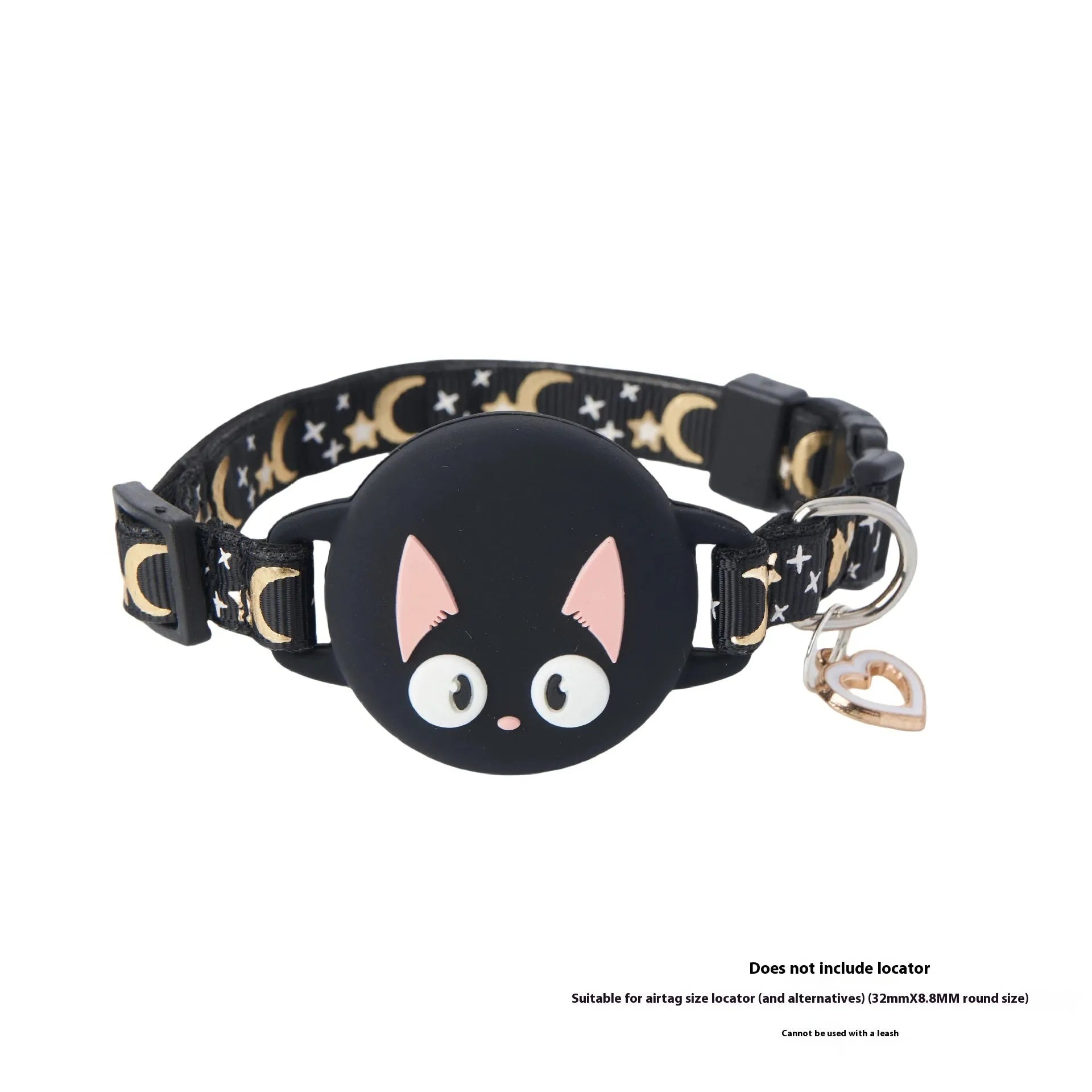 Adjustable plastic cat collar for Apple AirTag in pink, shown on a pink background.
