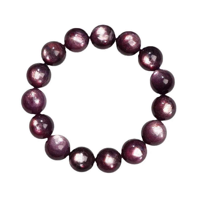 Purple lepidolite crystal bracelet with polished round beads in natural geometric design