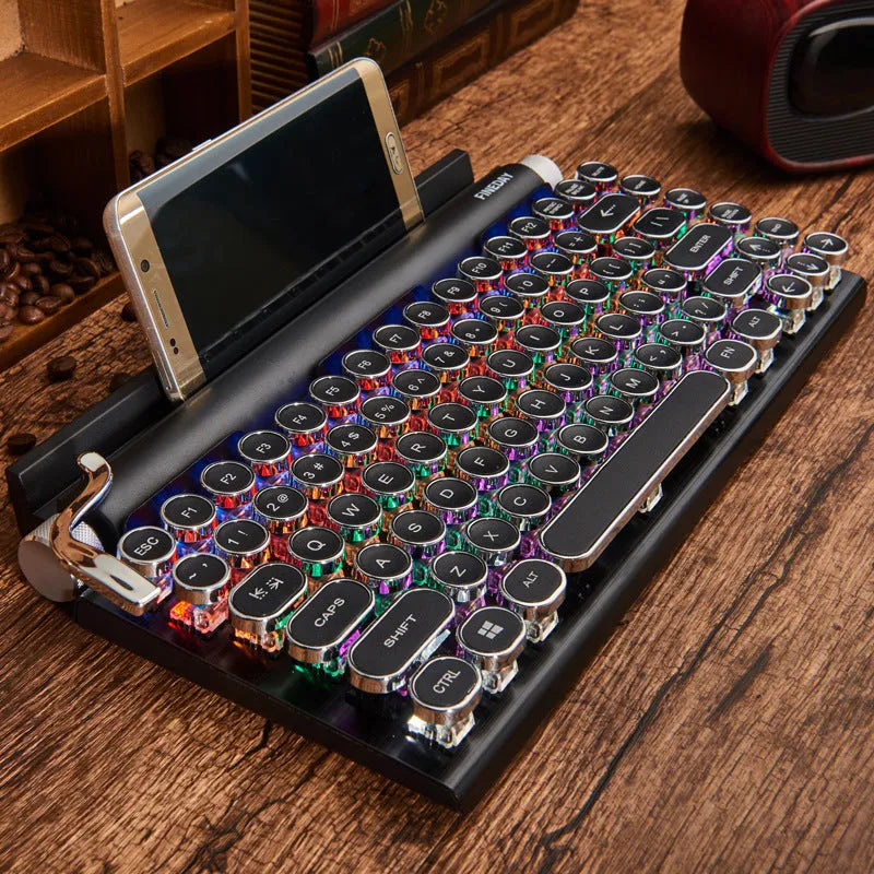 Black Dot retro typewriter style Bluetooth mechanical keyboard with colourful backlight