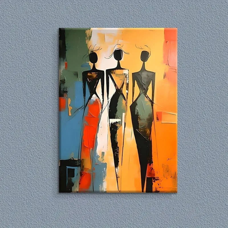 Colorful hand-painted abstract oil painting of an African woman on canvas