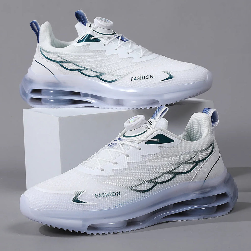 White rotating button Korean style casual shoes with mesh upper and rubber sole