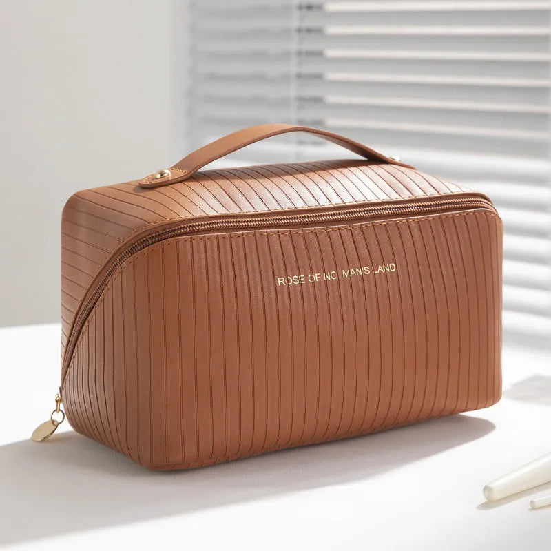Vertical pattern pillow makeup bag in cubic 22.5cm design with PU material construction