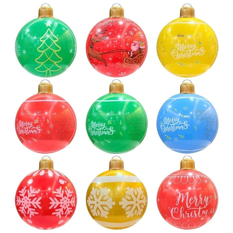 Large red inflatable Christmas ball with flash function and hand pump for garden decoration