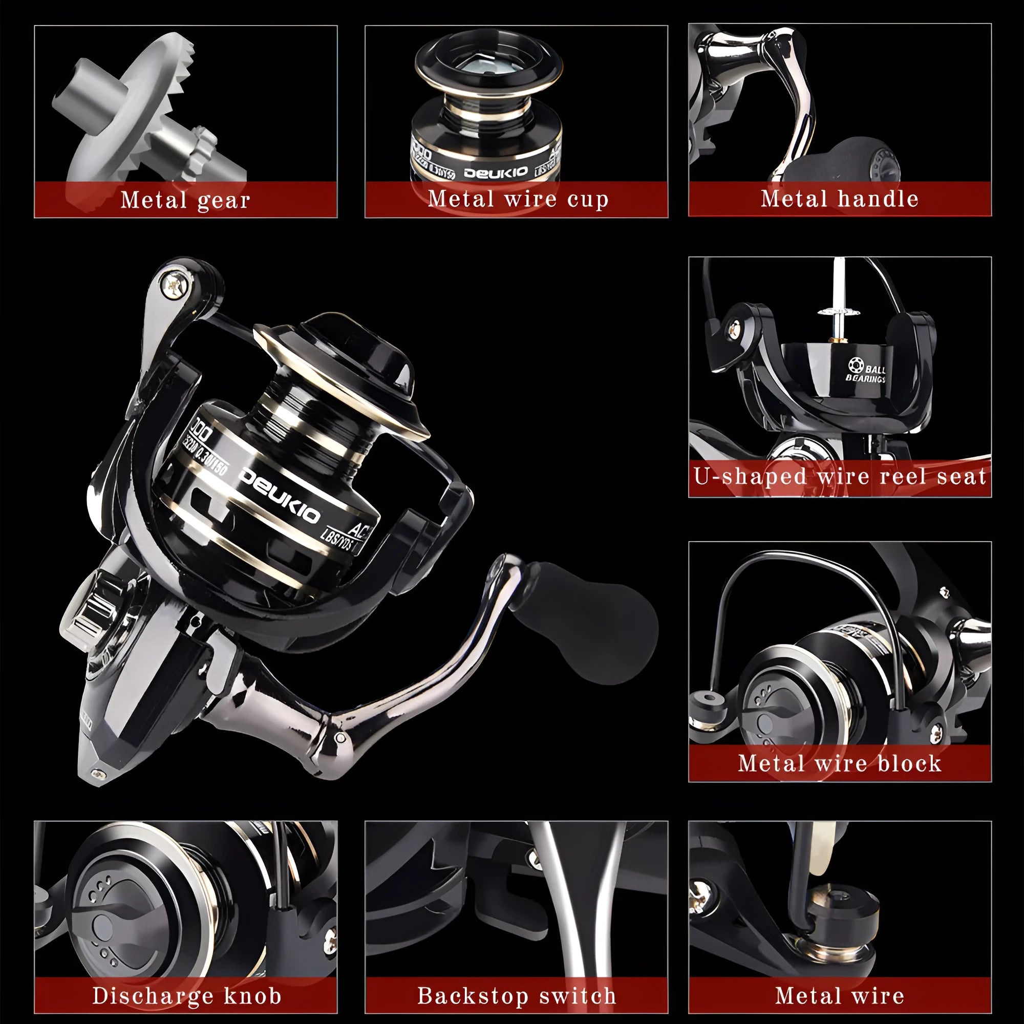 Fishing Reel Metal Spinning Wheel AC2000 AC3000 AC4000 AC5000 AC6000 AC7000 Lightweight Thickened Durable Full Metal Rocker Arm Waterproof Smooth Outlet No Line Damage Telescopic Rod Bait Fishing Reel