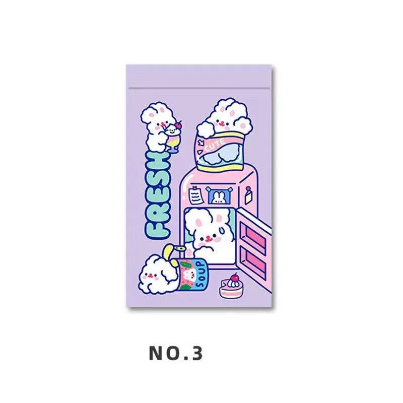 Rabbit-themed resealable plastic packaging bag in rectangle shape, showing one of four design options.