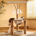 Wooden cat climbing frame with integrated space capsule in luxury wood colour