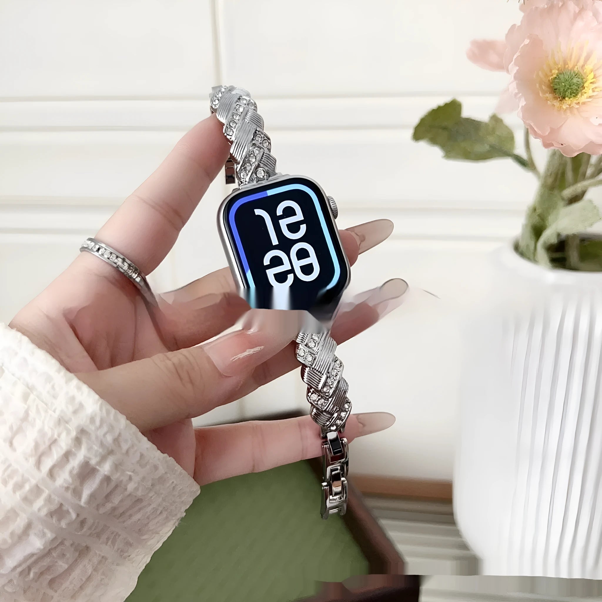 Personalised twist diamond pattern zinc alloy metal Apple Watch strap in multiple colour options