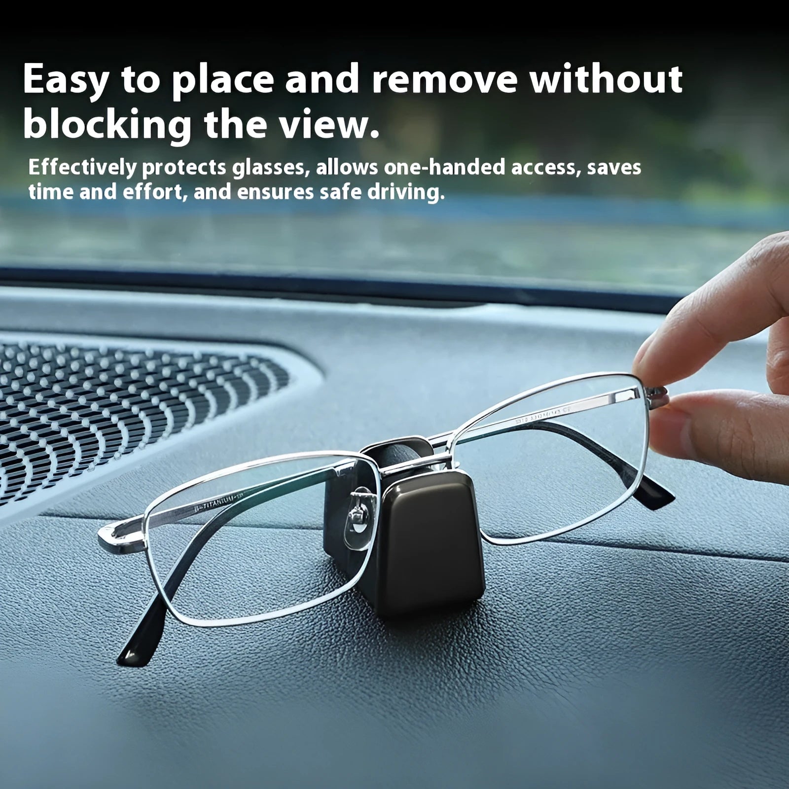 Zinc alloy and leather glasses clip for car dashboard in choice of colours.