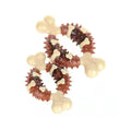 Bone-shaped natural rubber dog molar chew toy shown in two different sizes for teeth grinding.