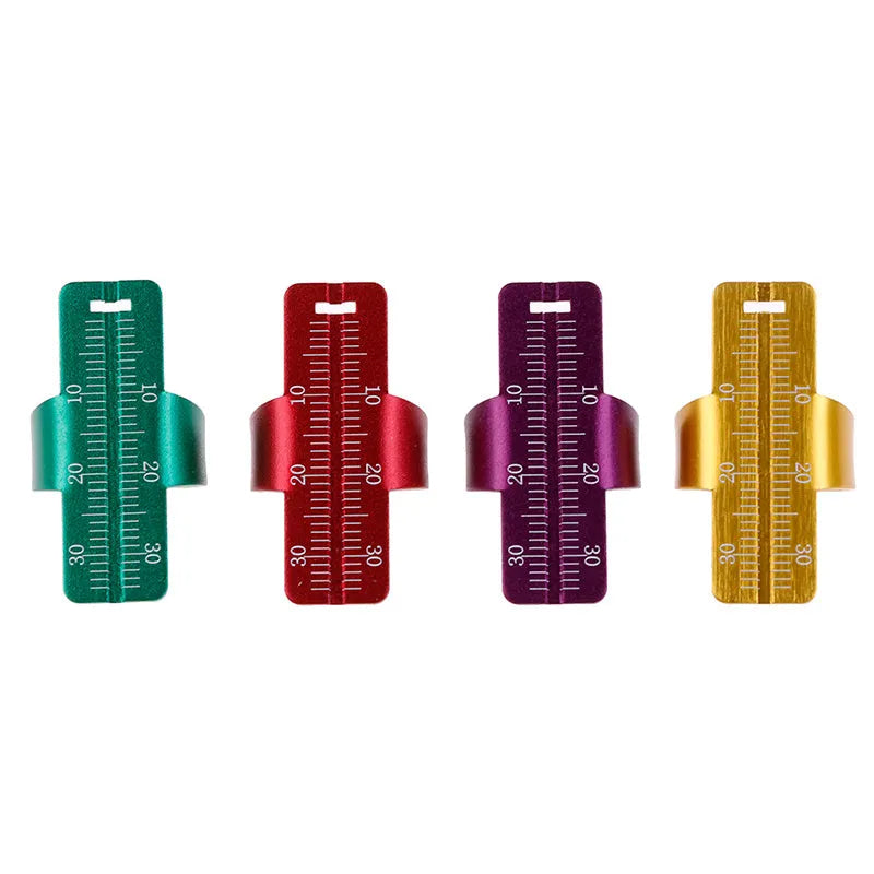 Stainless steel dental root canal ruler with measurement scale in blue, gold, green, purple and red colour options