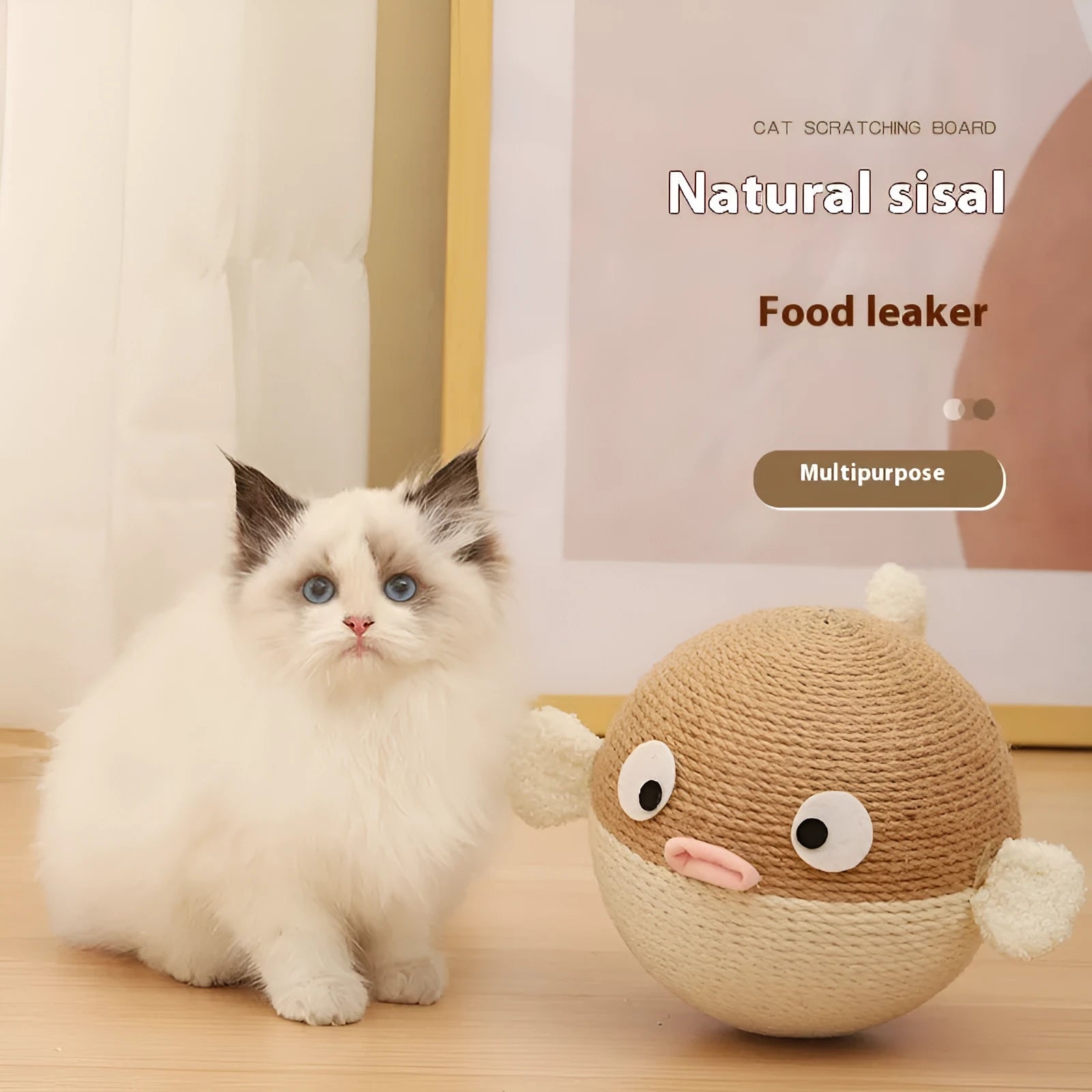 Puffer leakage food feeder tumbler puzzle for dogs and cats, 15cm sisal cube