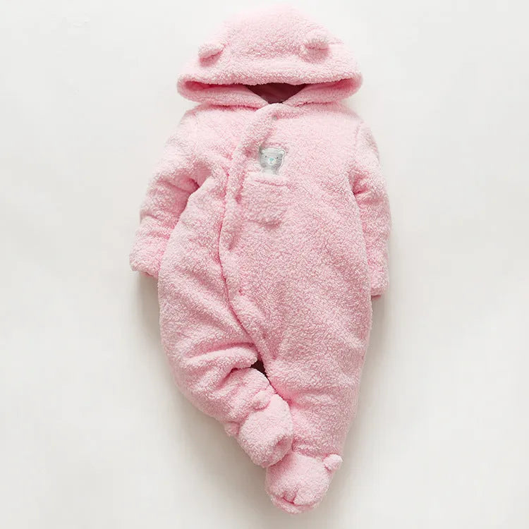 Cotton baby jumpsuit romper in marrón, pink, or white colours with long sleeves and footed/footless options