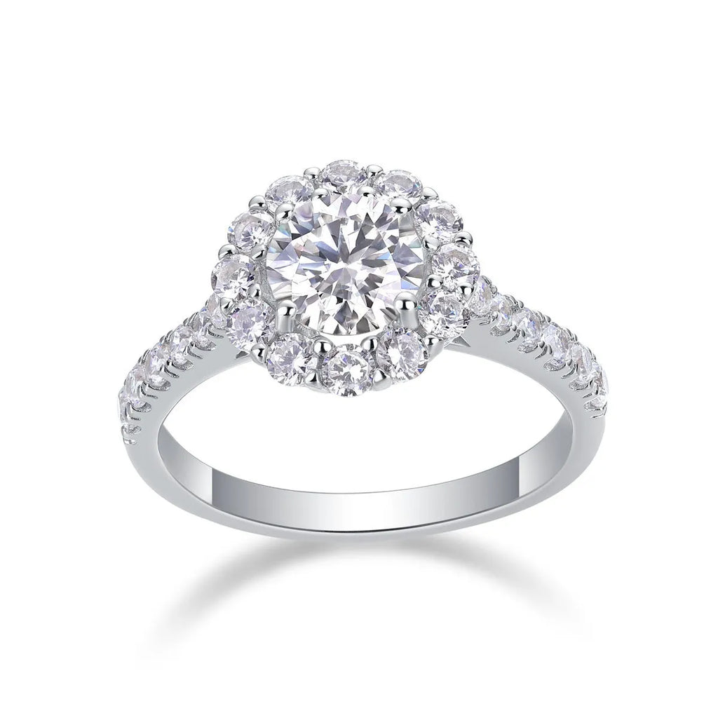 Silver moissanite ring with round 1-carat stone geometric fashion OL style for women US sizes 5-9