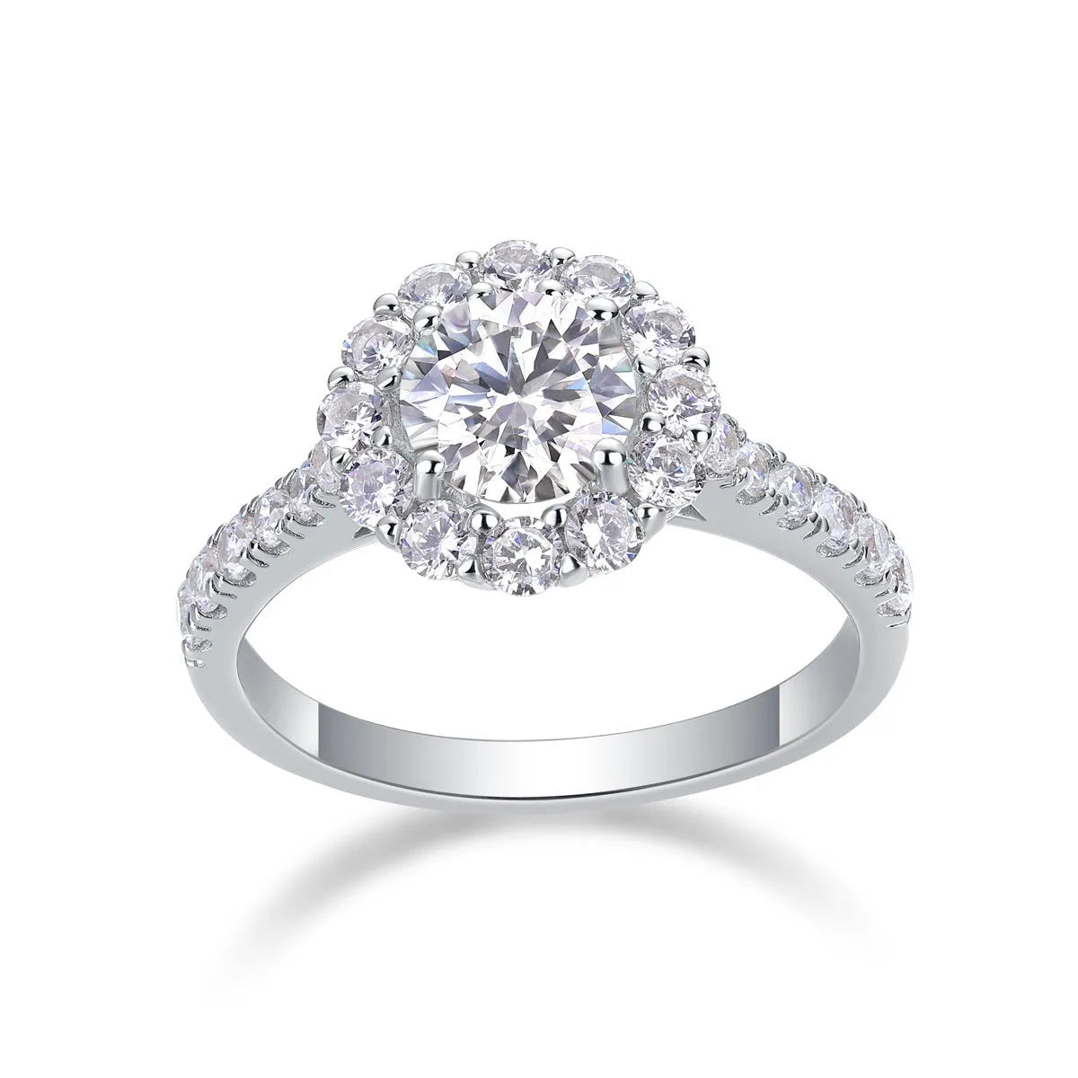 Silver moissanite ring with round 1-carat stone geometric fashion OL style for women US sizes 5-9