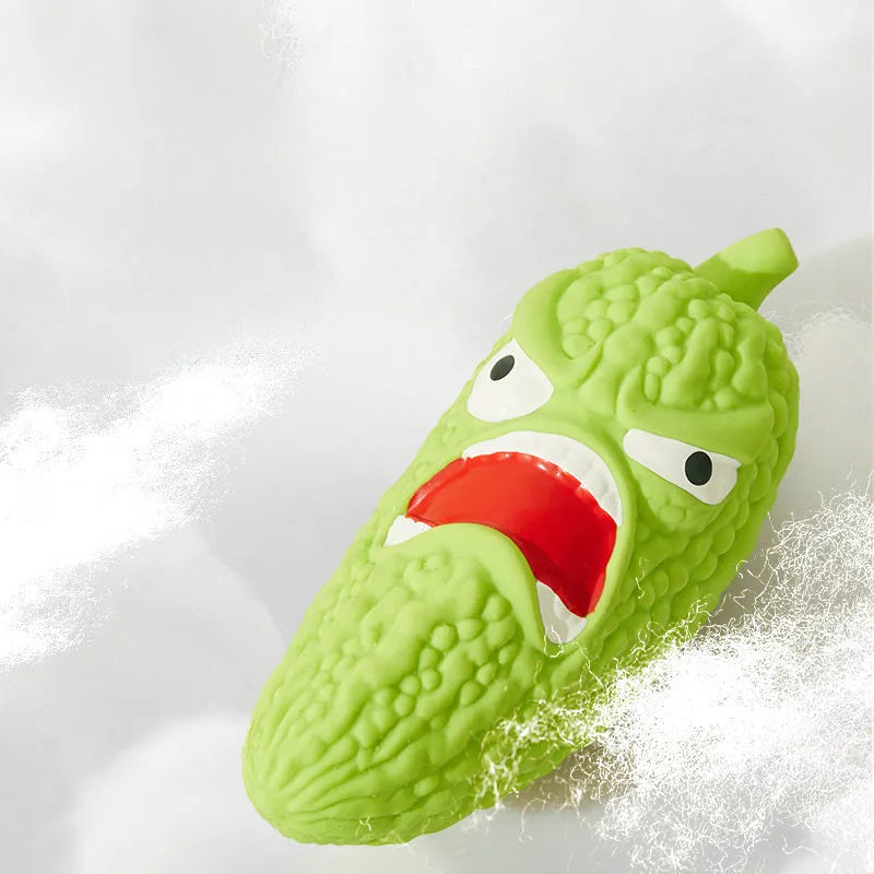 Interactive dog chew toy in bitter melon and chilli shapes with pet sound functions for bite resistance