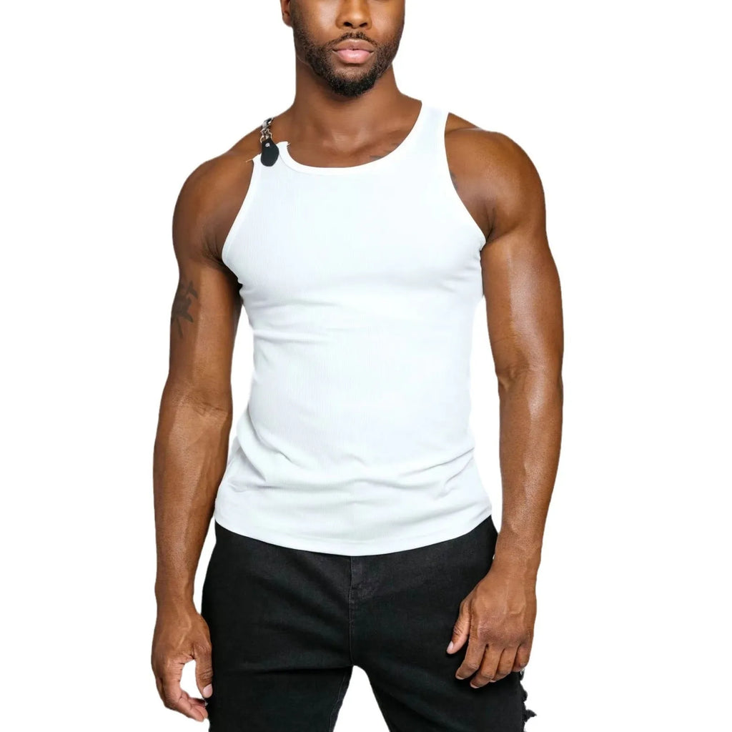 Cotton blend sleeveless vest in solid colour with tight fitting design for summer wear