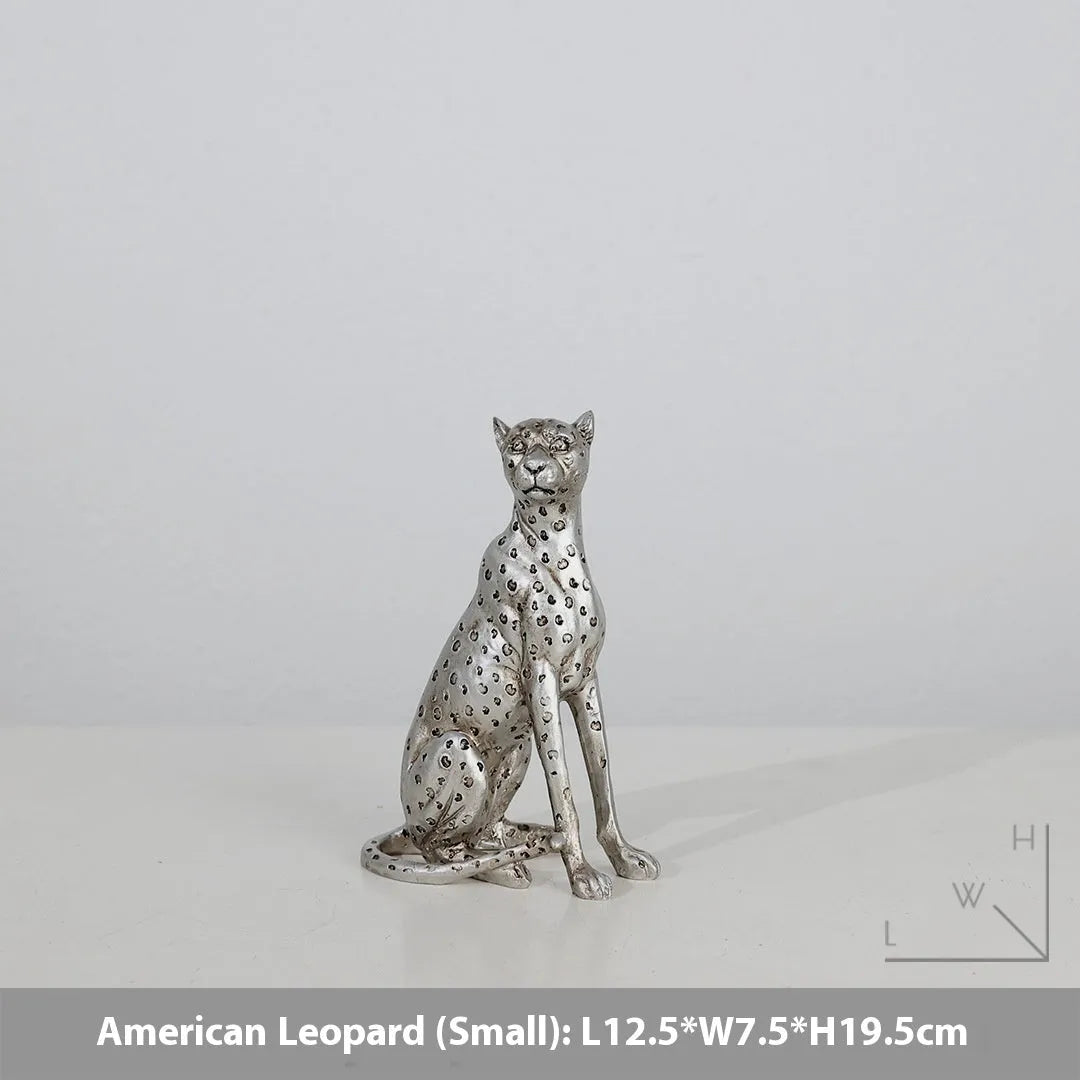 Leopard resin ornament in American Leopard colour, showing large, small, and walking posture style options.