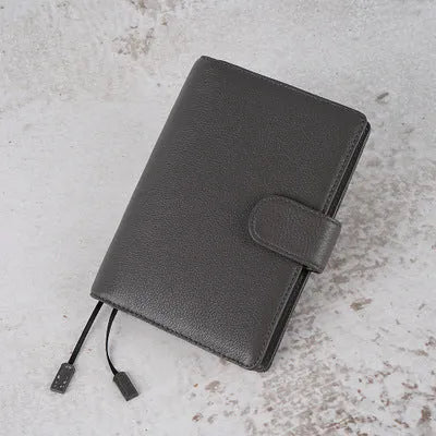 Lychee pattern cowhide leather notebook in A6 size with loose-leaf binding