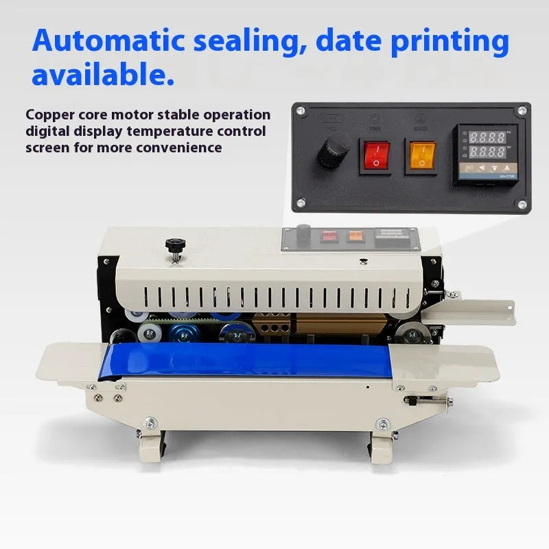 Mini manual steel seal sealing machine with a printable date dial on a white background.
