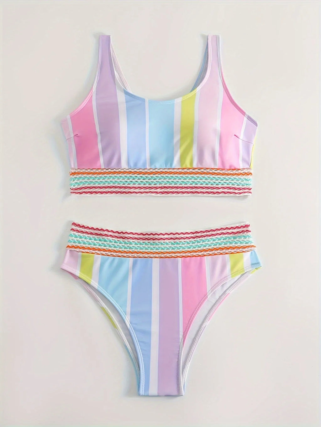 Women's striped bikini swimwear set with briefs style for swimming sports
