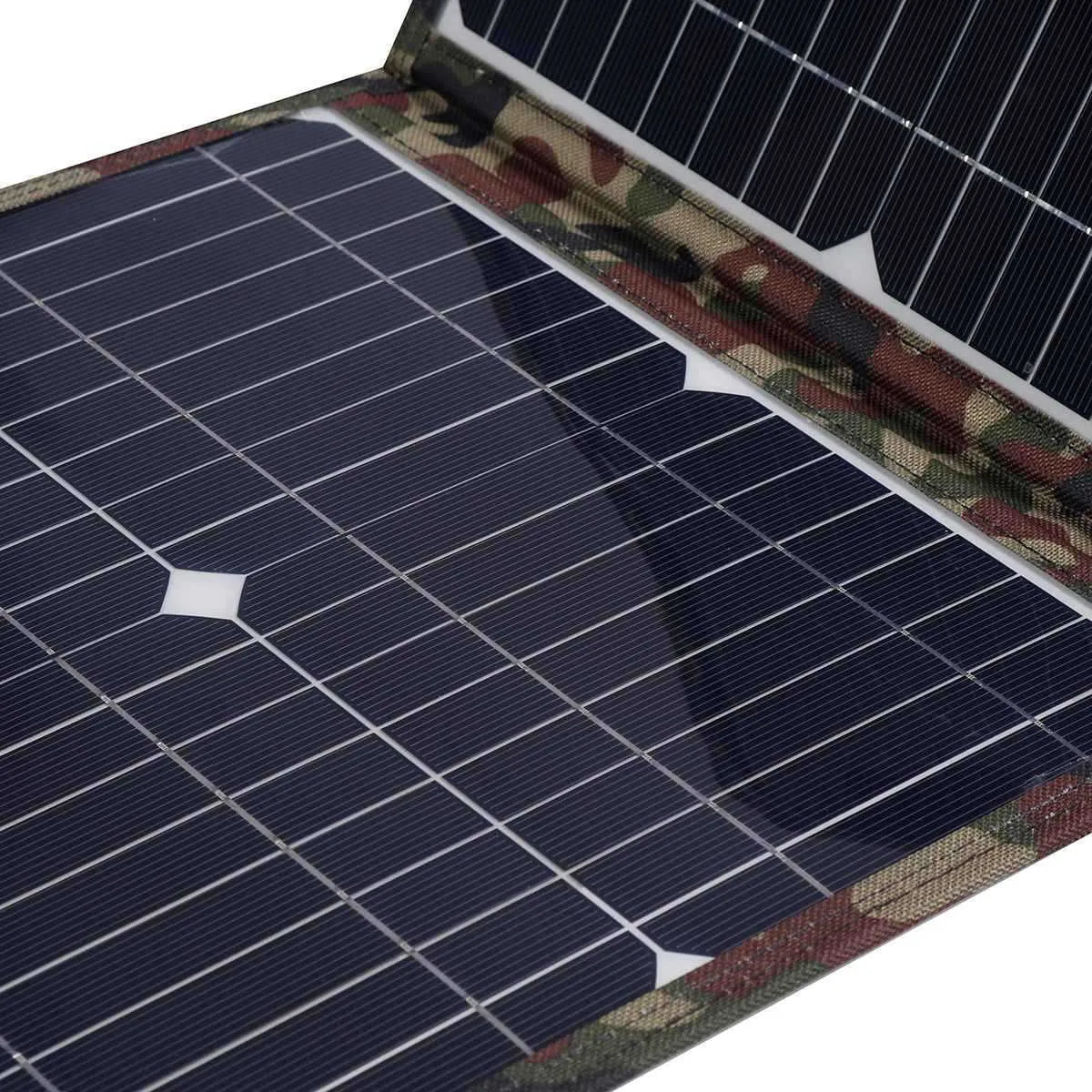 36W black foldable solar panel with monocrystalline cells and charging accessories