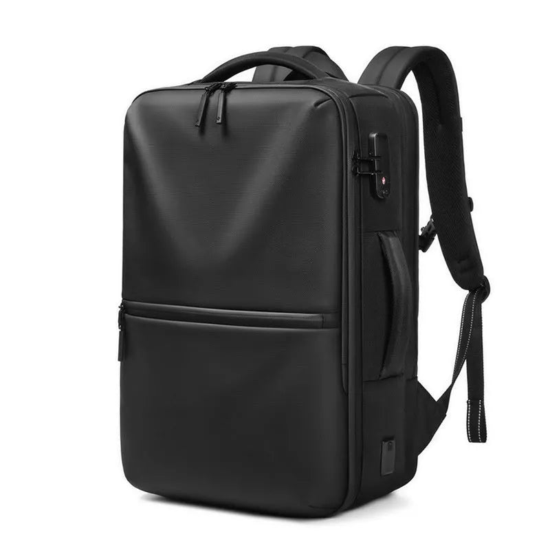 Black Oxford cloth vacuum compression backpack with air pump for business travel