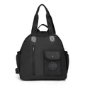 Large lightweight nylon backpack in khaki colour with a front sandwich pocket.