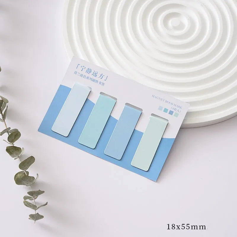 Set of four miniature magnetic bookmarks in Morandi colours: soft evening breeze, lanshan breeze, gentle twilight, quiet distance.