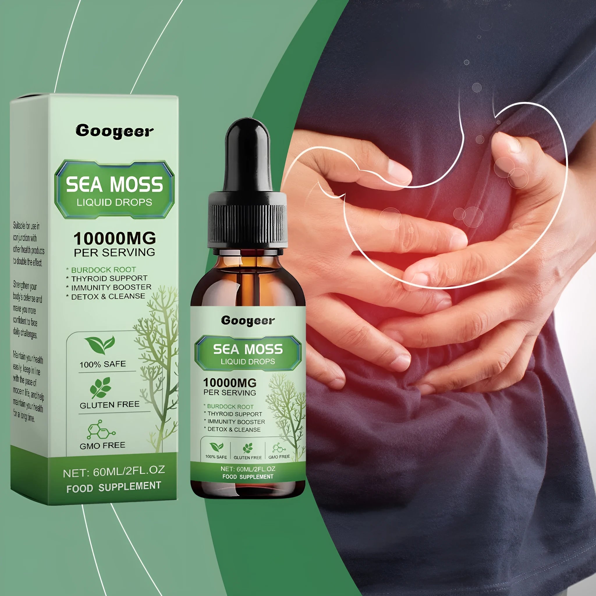 Googeer sea moss liquid drops body treatment bottle 3.3x3.3x12cm 60ml
