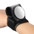 Black nylon bicycle wrist rear-view mirror with adjustable arm extended for cycling visibility