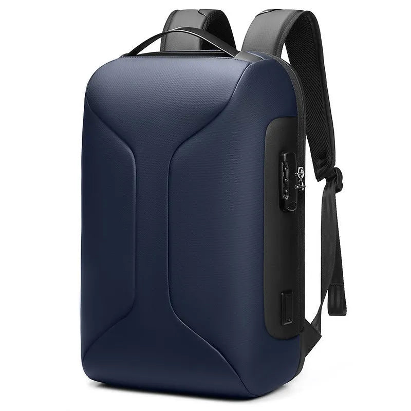 Men's grey Oxford cloth business backpack with padded straps and front compartment