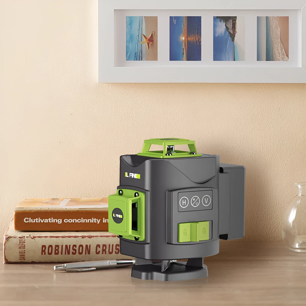 Green 16-line laser level with 360° emission angle on measurement surface