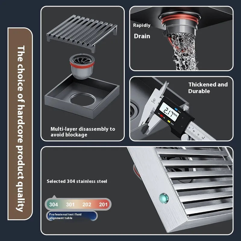 Gun grey 304 stainless steel courtyard floor drain with 15cm by 15cm dimensions