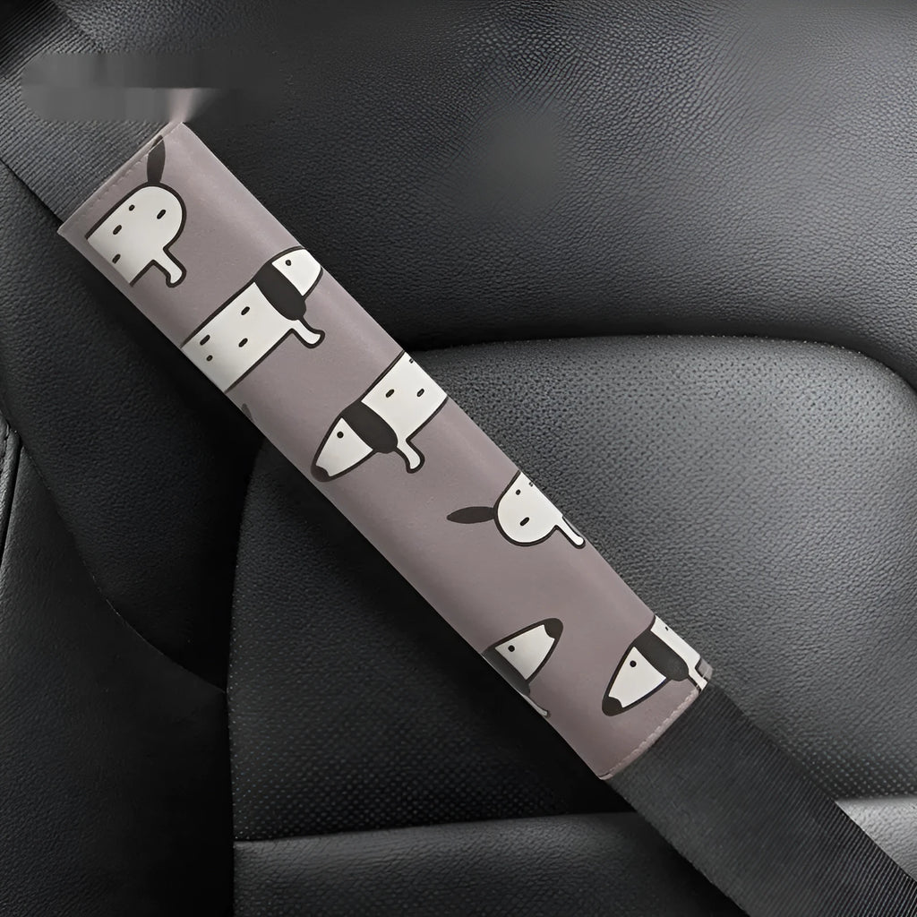 Dachshund cartoon pattern car safety belt shoulder protector in artificial leather