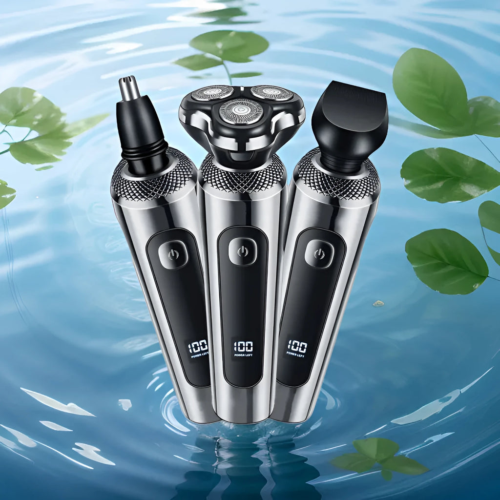 Digital display USB rechargeable beard trimmer with floating cutter head and five-in-one base bracket