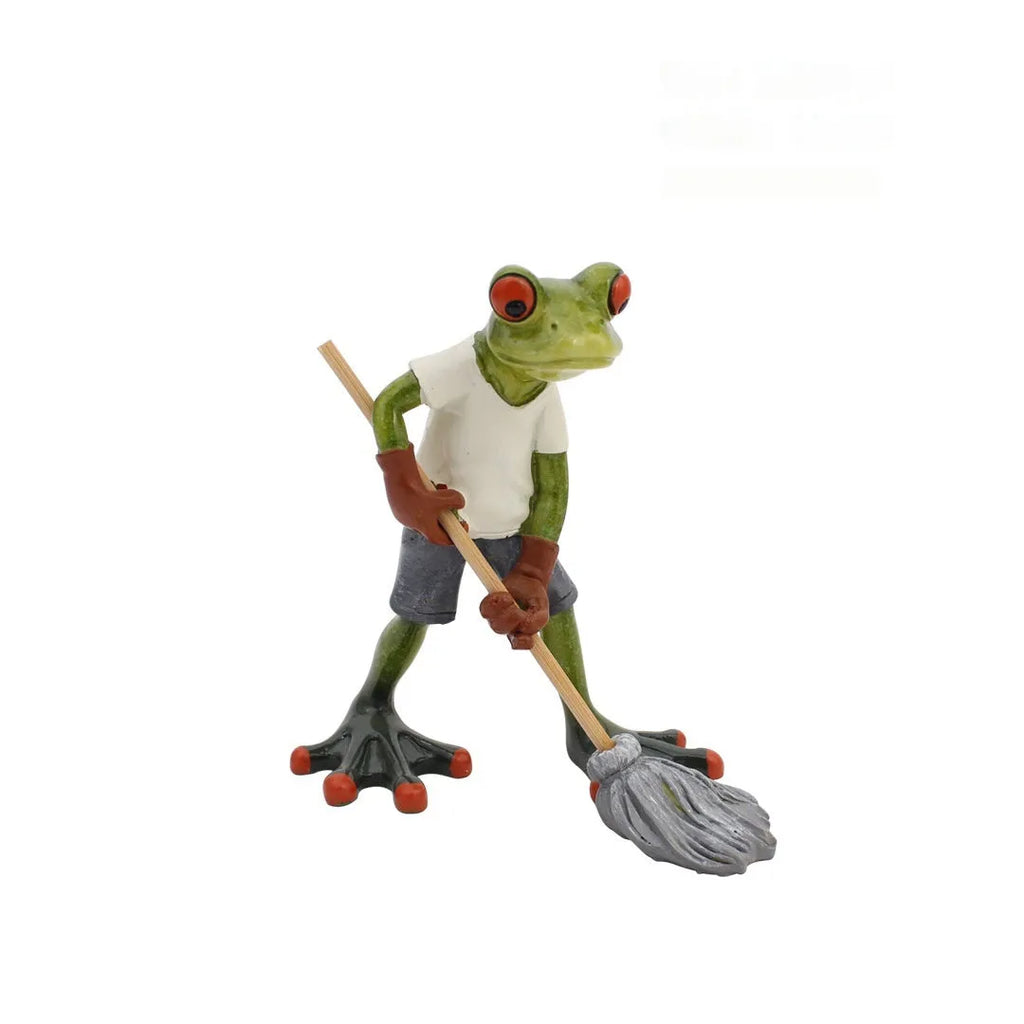 Pastoral style synthetic resin frog figurine ornament for home decoration