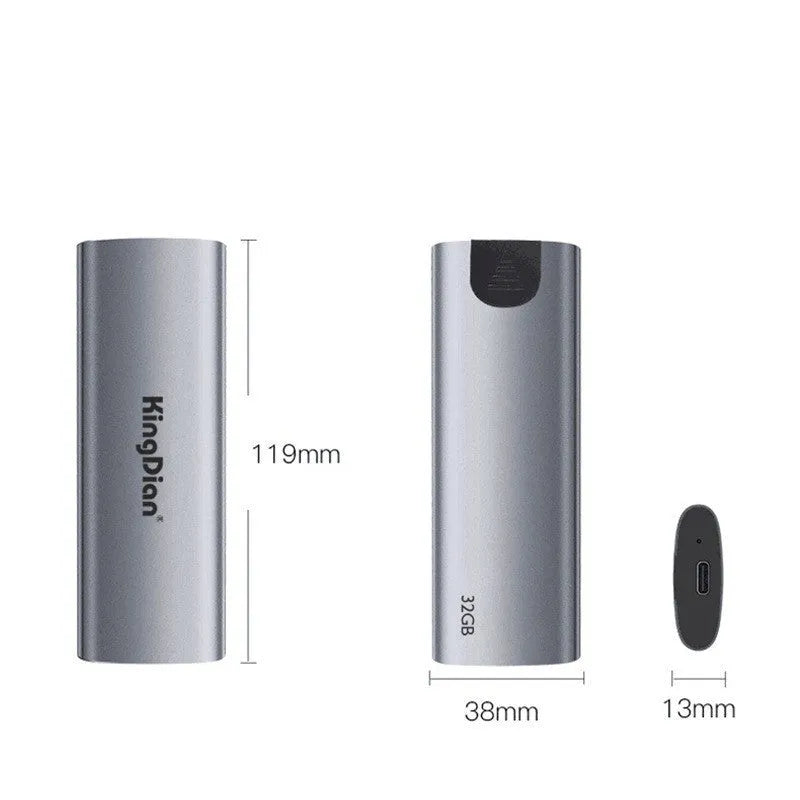 Grey mobile external SSD hard drive with USB3.0 interface for smartphone storage expansion