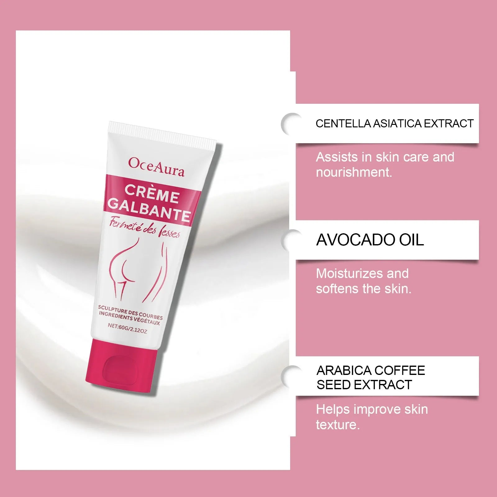 60g hip tightening cream jar with botanical extract formulation