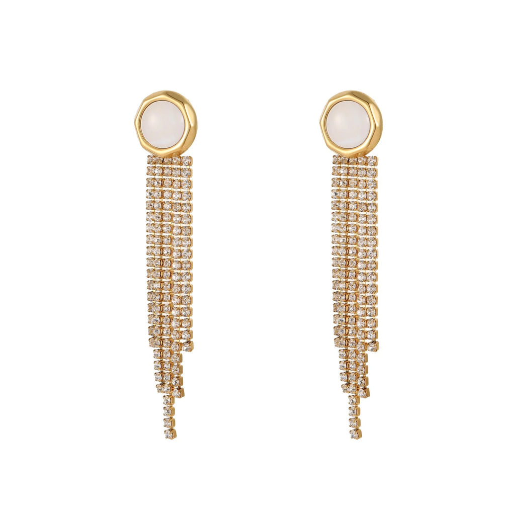 Stainless steel earrings with love heart shape, five-pointed star elements and diamond tassel detailing