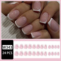 White false nails with black plaid pattern design, 24 piece acrylic nail tips set