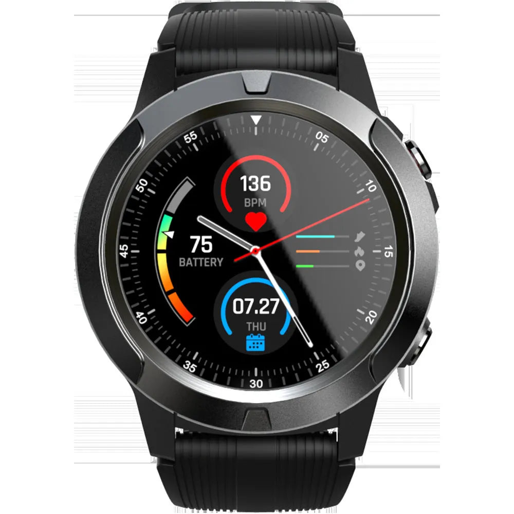 Black men's smart watch with Bluetooth calling and heart rate monitoring on wrist