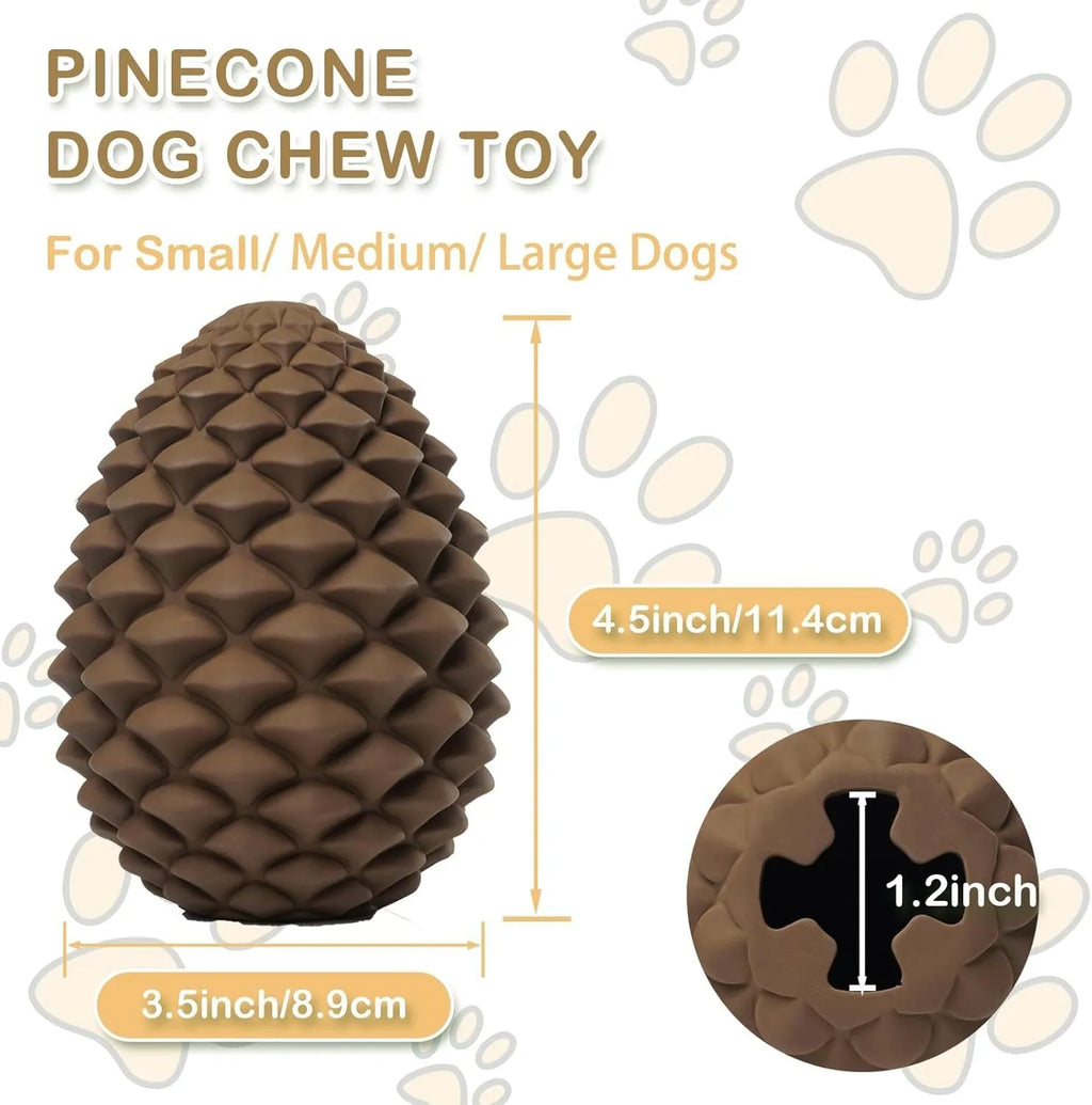 Natural rubber pine cone shaped dog chew toy with treat dispenser hole
