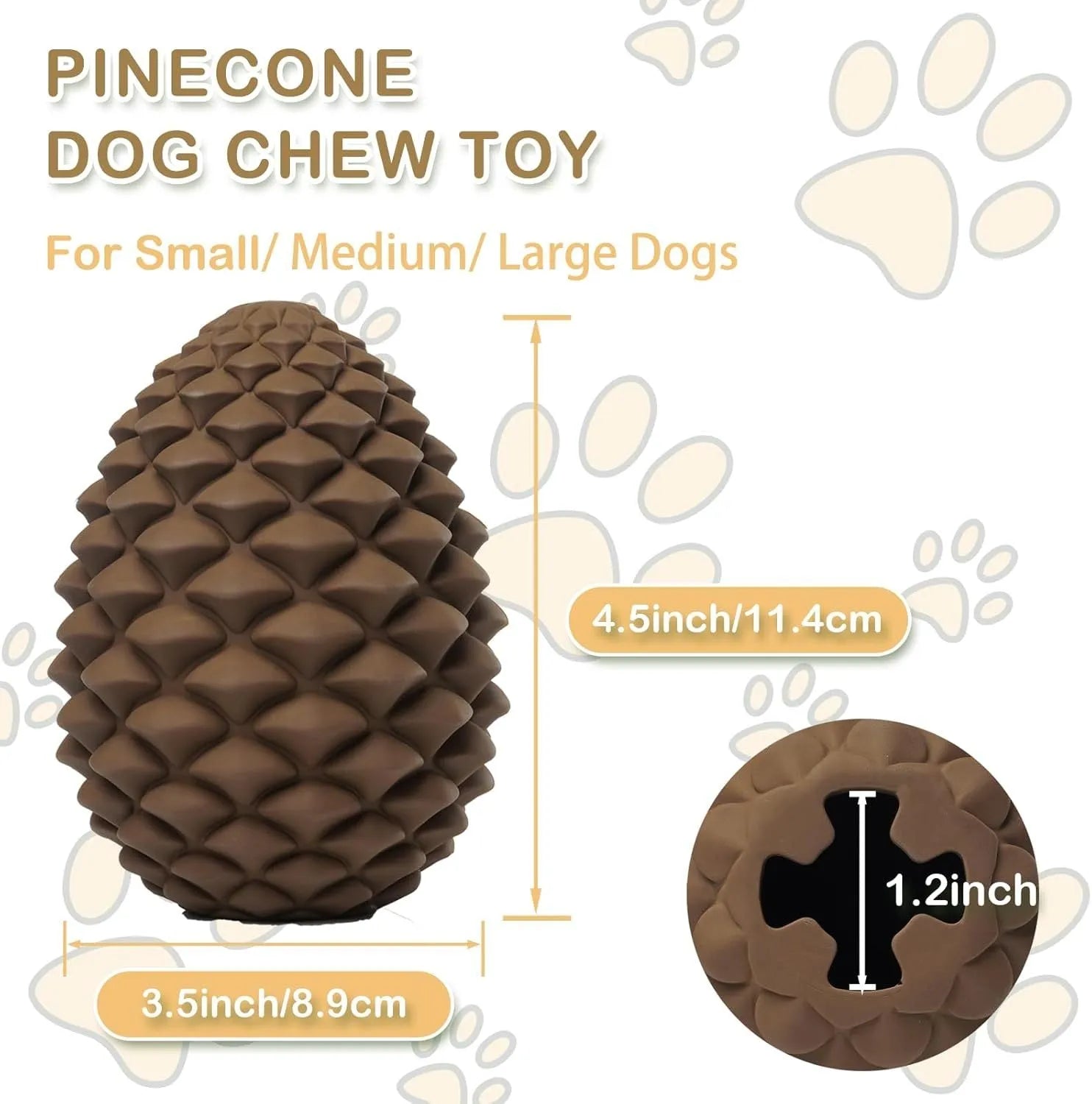 Natural rubber pine cone shaped dog chew toy with treat dispenser hole