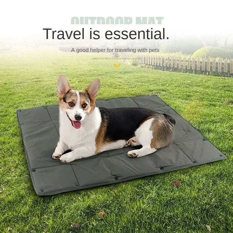 Portable dog travel bed in black, 3-in-1 carrier mat and cushion with collapsible design and carry handle