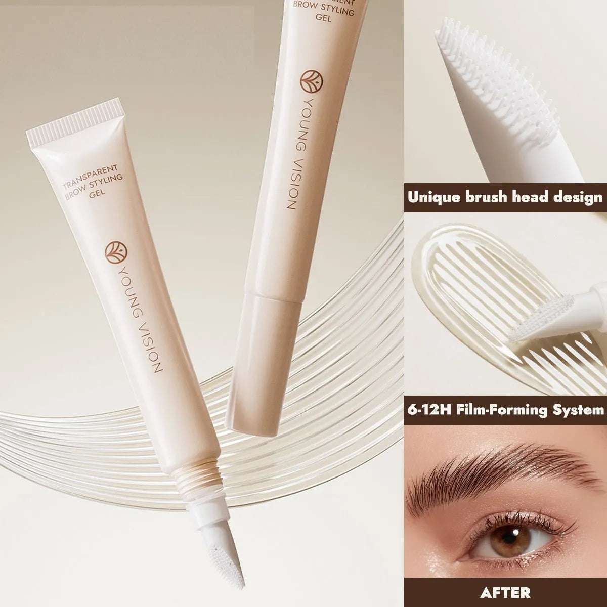Transparent eyebrow gel in tube with silicone brush head, 10g net content